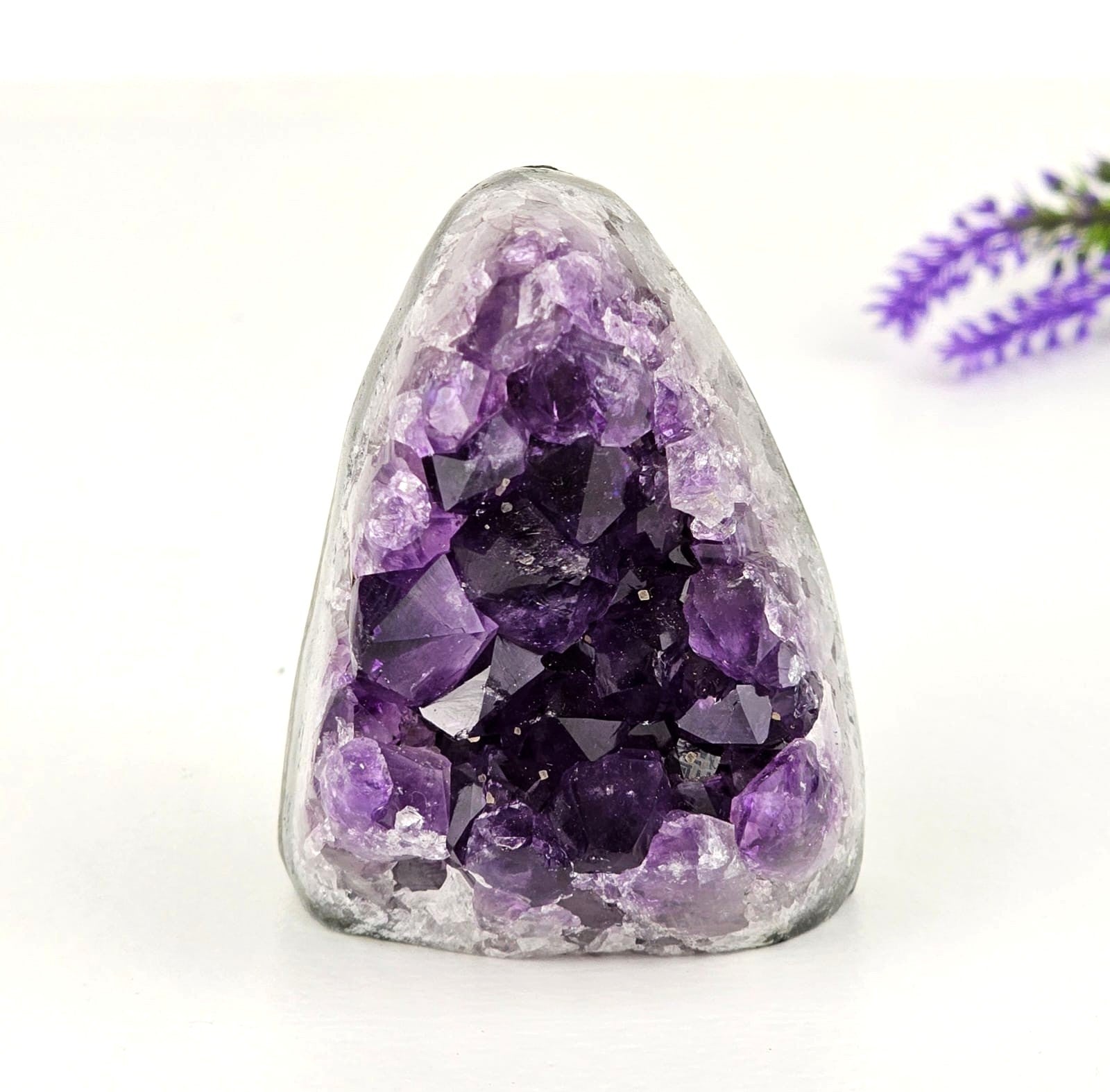 Amethyst crystal with a white background