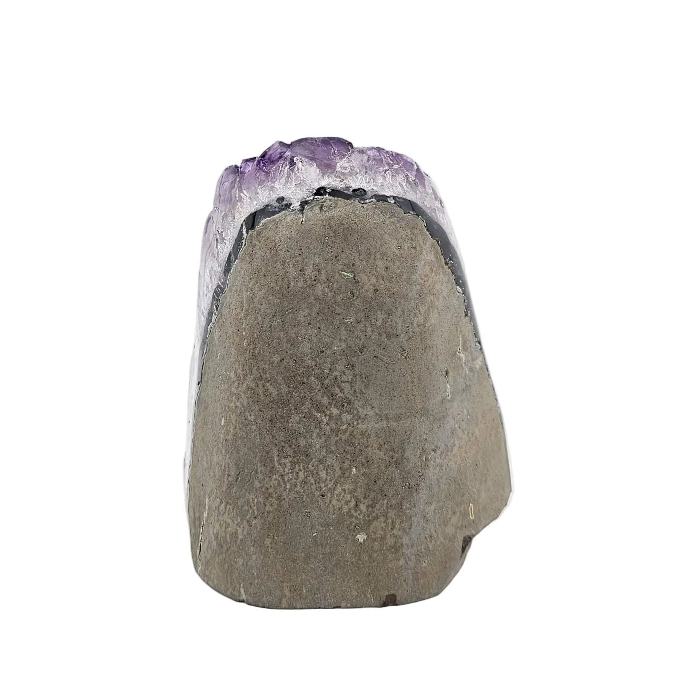 Amethyst crystal back view with a white background