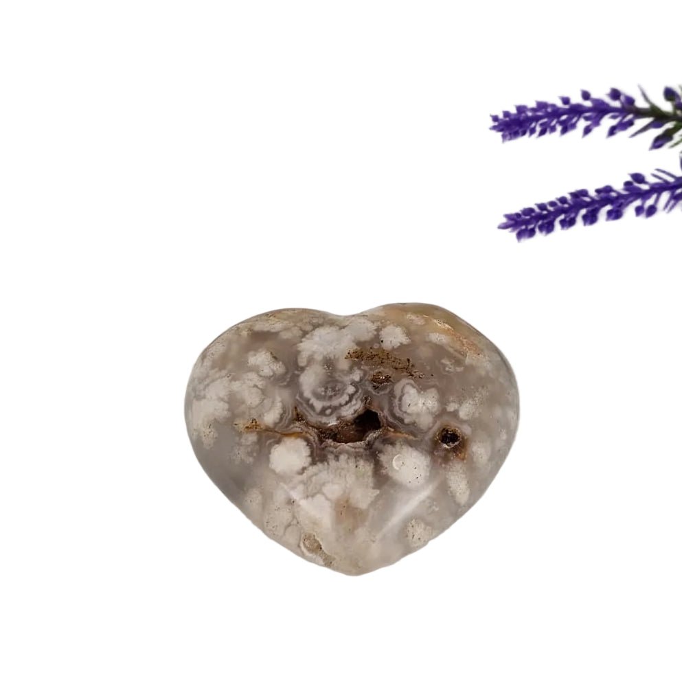 Flower agate heart shape on a white background