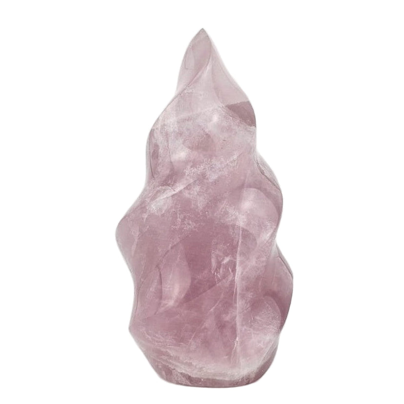 Rose quartz flame sculpture  crystal on a white background