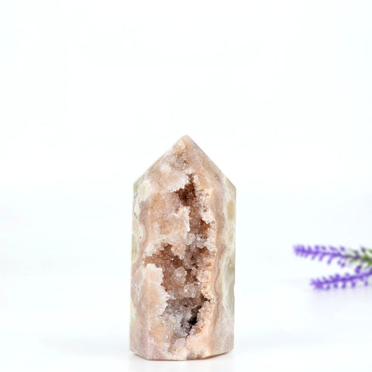 Pink amethyst tower with druzy from brazil
