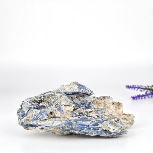 Raw kyanite in matrix from Brazil and a white background