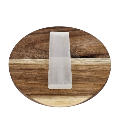 Selenite Plate on a wooden board