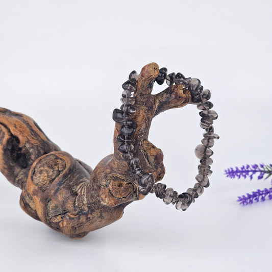 Smoky quartz chip bracelet on a branch