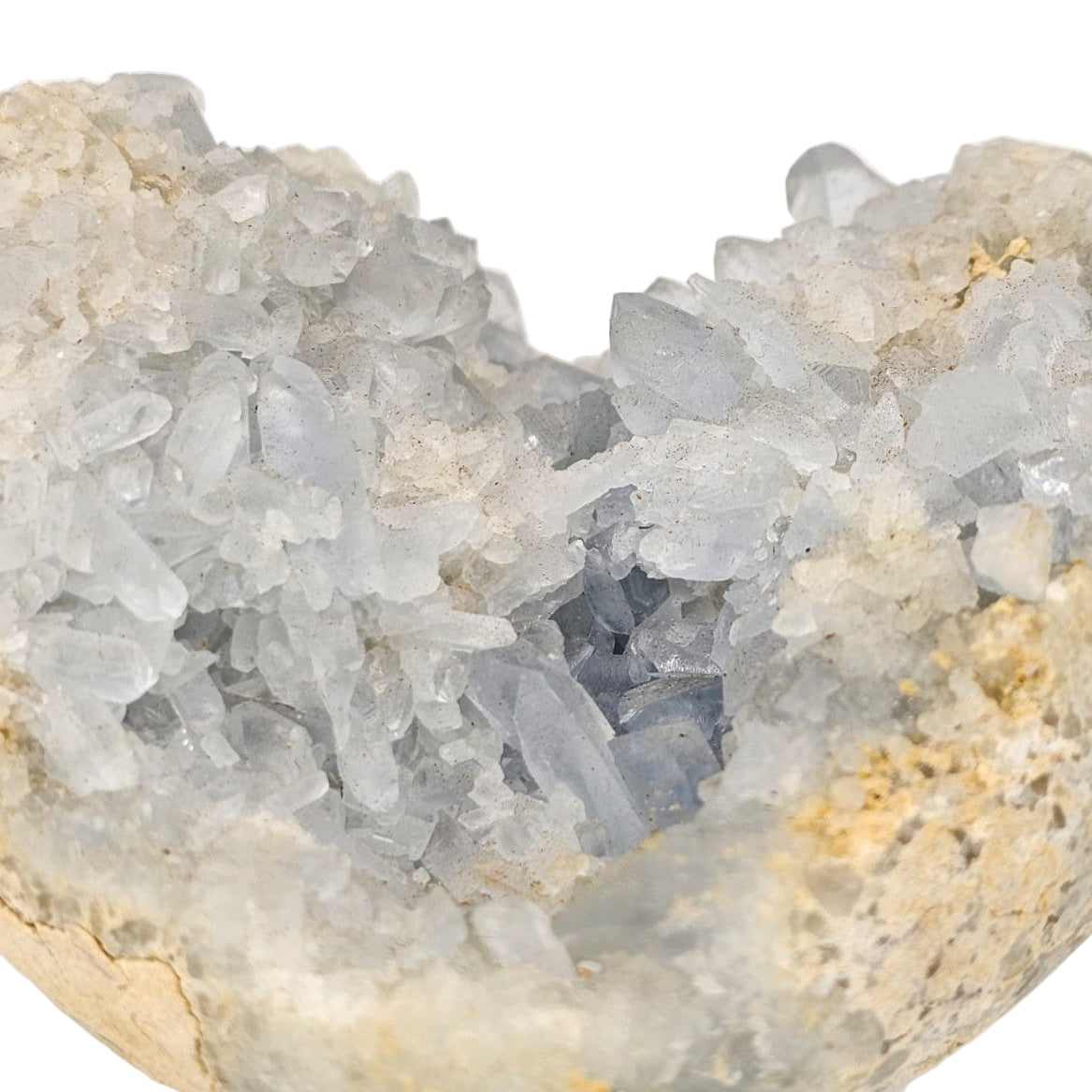 Heart shaped celestite crystals close up