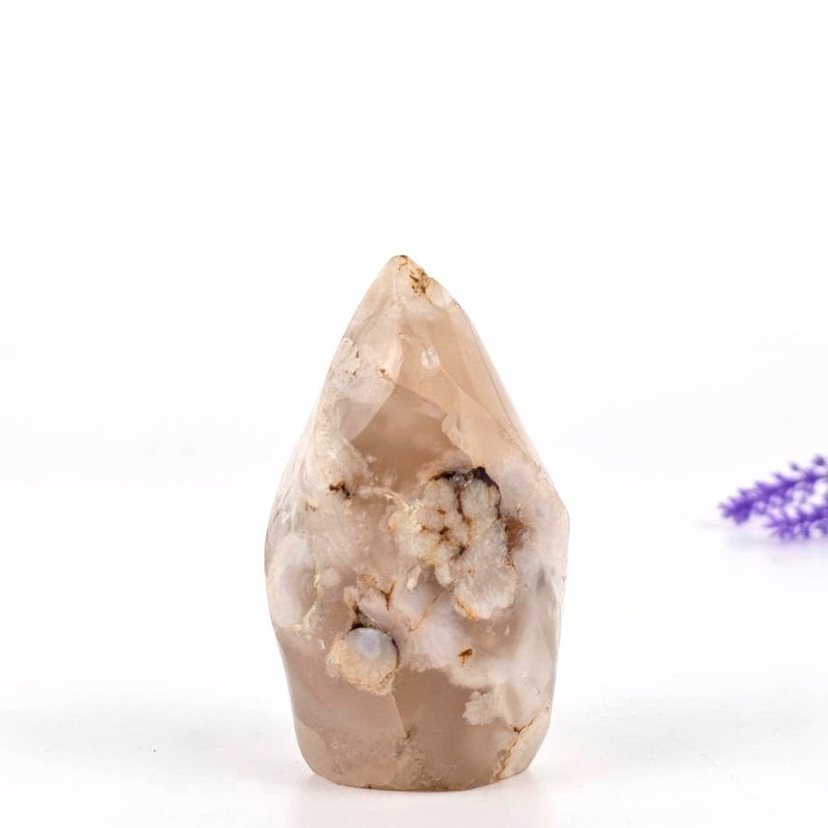 Decorative flower agate flame sculpture  on a white backgroundpture