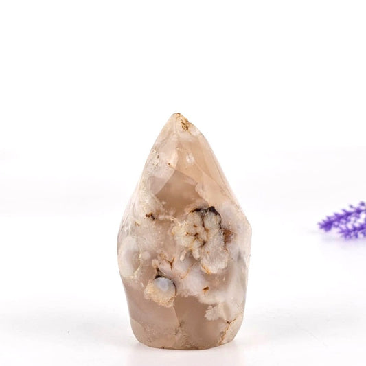 Decorative flower agate flame sculpture  on a white backgroundpture