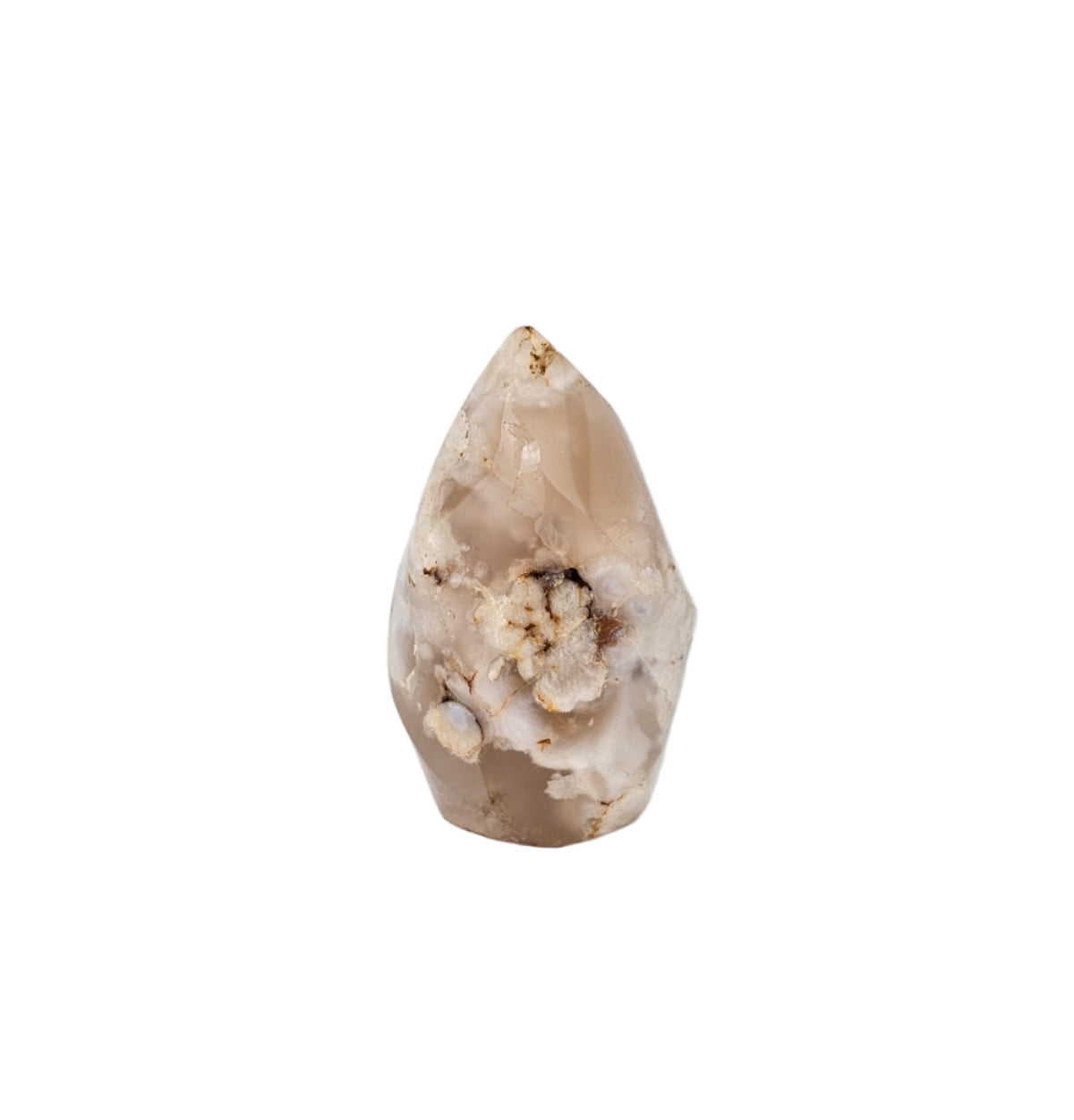 flame shaped stone with a flower textured surface on a white background