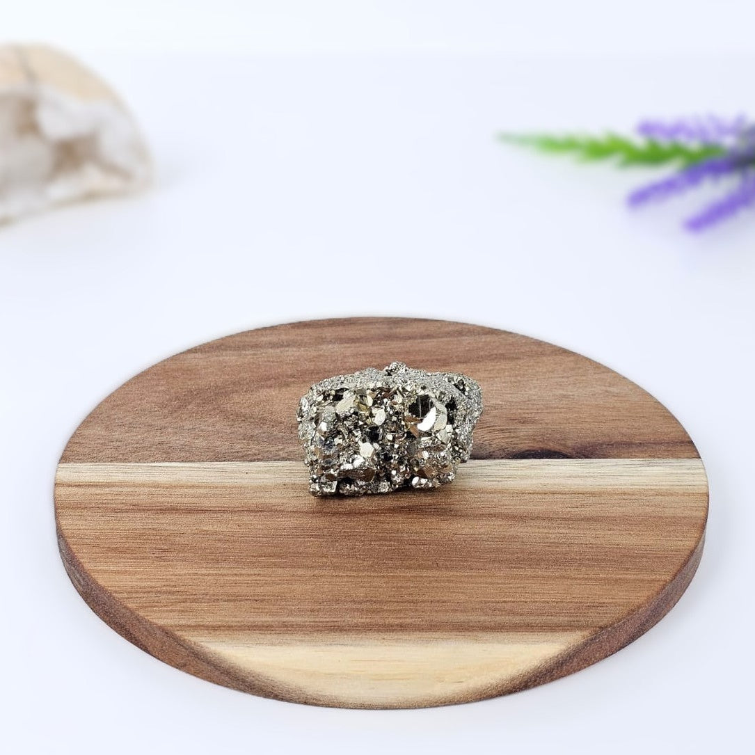 Pyrite on wooden stand